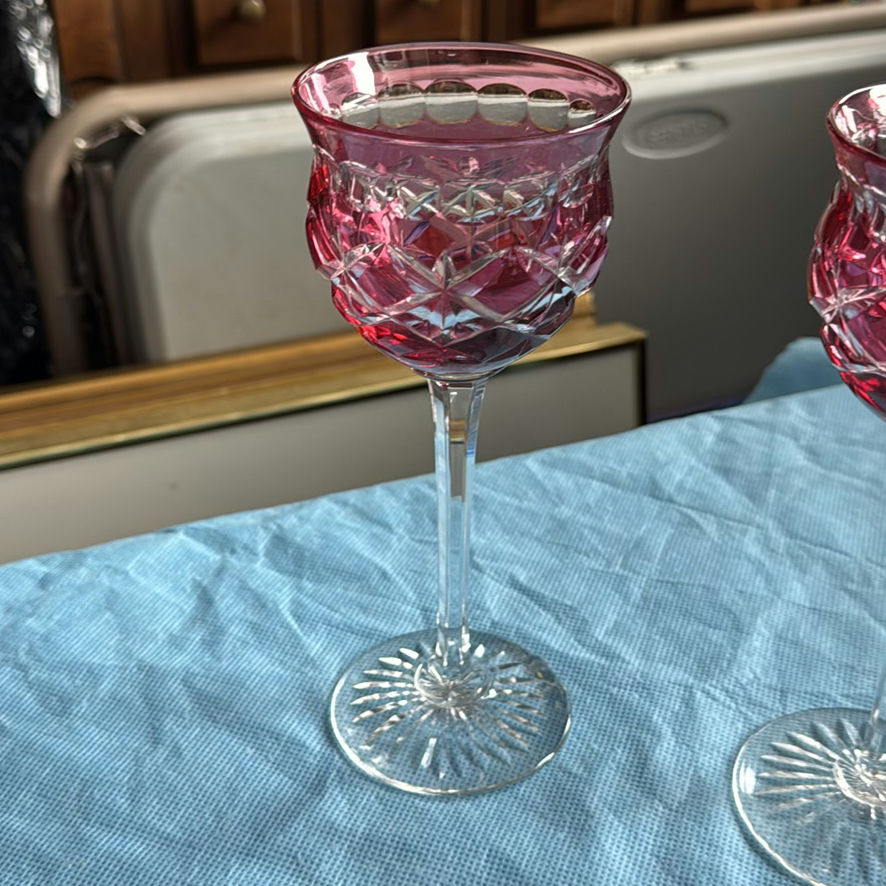 8pc Royal Doulton Ruby Red Cut to Clear Lead Crystal Wine Goblets England Signed - image 20 of 21