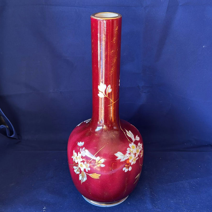 Antique 1880s Karlsbad Rudolph Tischler Porcelain Vase Hand-Painted Bee 12.5" - image 3 of 6