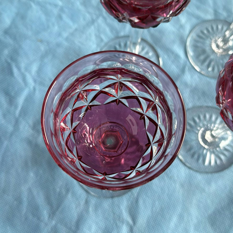 8pc Royal Doulton Ruby Red Cut to Clear Lead Crystal Wine Goblets England Signed - image 9 of 21