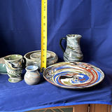 Collection of Marbled Pottery Bowls, Plate, Pitcher, and Vases - thumbnail 2 of 23