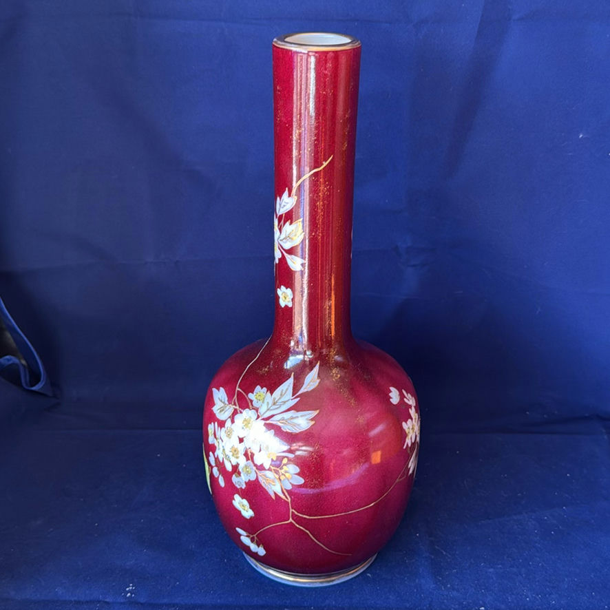 Antique 1880s Karlsbad Rudolph Tischler Porcelain Vase Hand-Painted Bee 12.5" - image 2 of 6