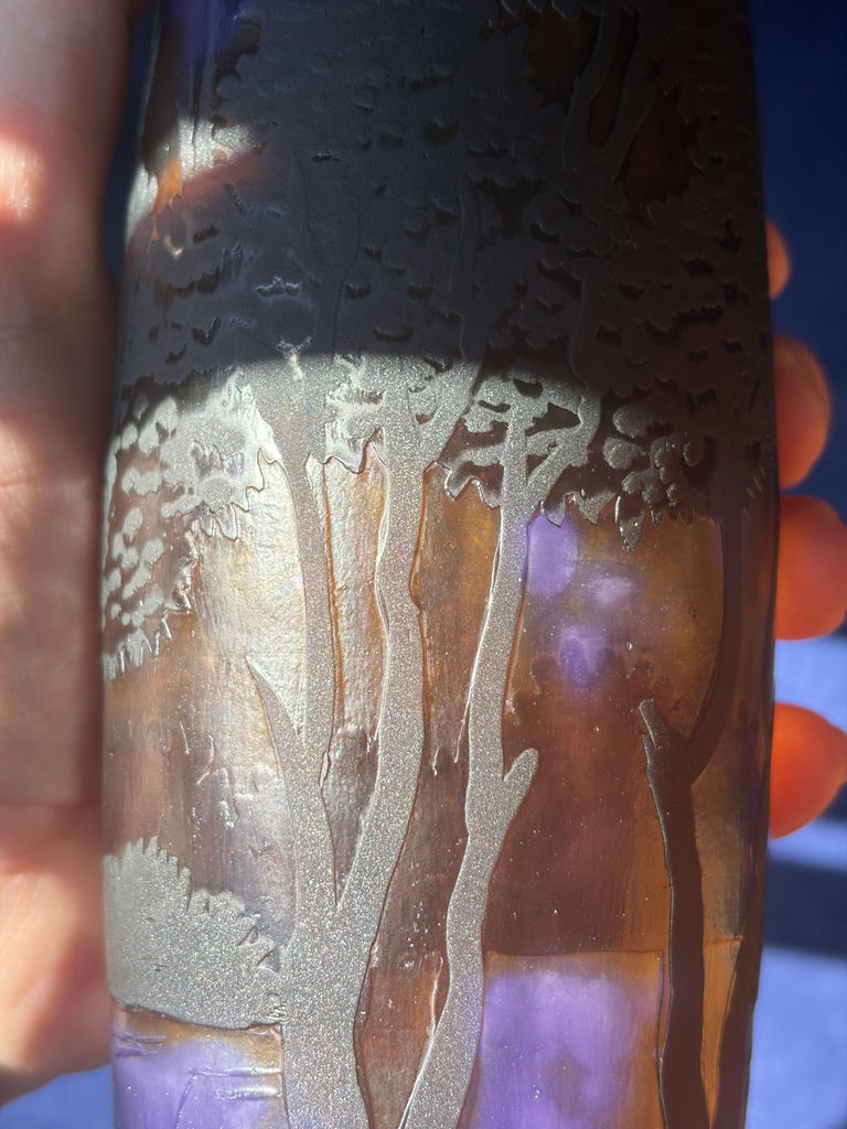 Antique Art Nouveau Style Cameo Glass Landscape Vase – Signed Gallé - image 17 of 21