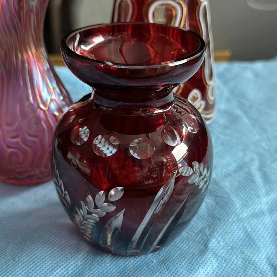 Vintage Bohemian Art Glass Collection – 5-Piece Estate Lot (Ruby, Cranberry & Cut-to-Clear) - image 7 of 22