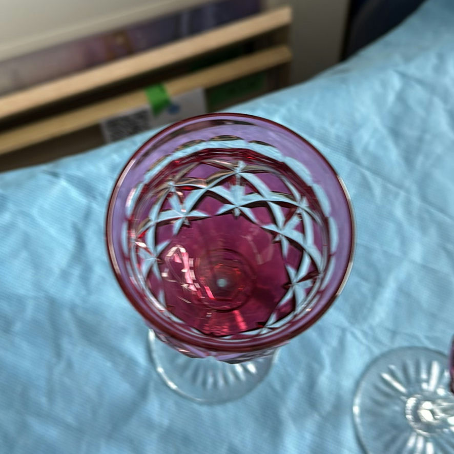 8pc Royal Doulton Ruby Red Cut to Clear Lead Crystal Wine Goblets England Signed - image 21 of 21