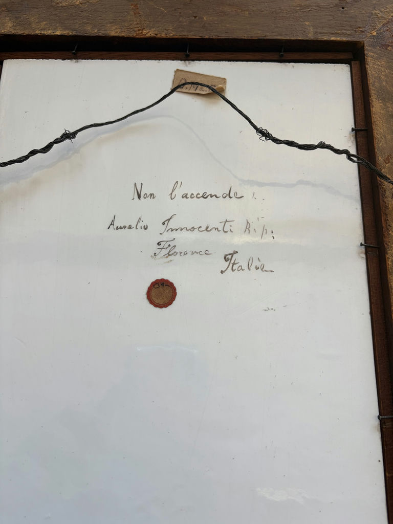 Antique C. 1890 Aurelio Innocenti Framed Porcelain Plaque "Non l'accende..." - Exceptional 1904 Provenance - image 8 of 13