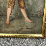 19th-Century European Genre Oil Painting – Barefoot Newsboy Reading 'The Times' by Eugène Soulié (French, 19th Century) - thumbnail 3 of 5