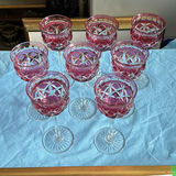 8pc Royal Doulton Ruby Red Cut to Clear Lead Crystal Wine Goblets England Signed - thumbnail 1 of 21