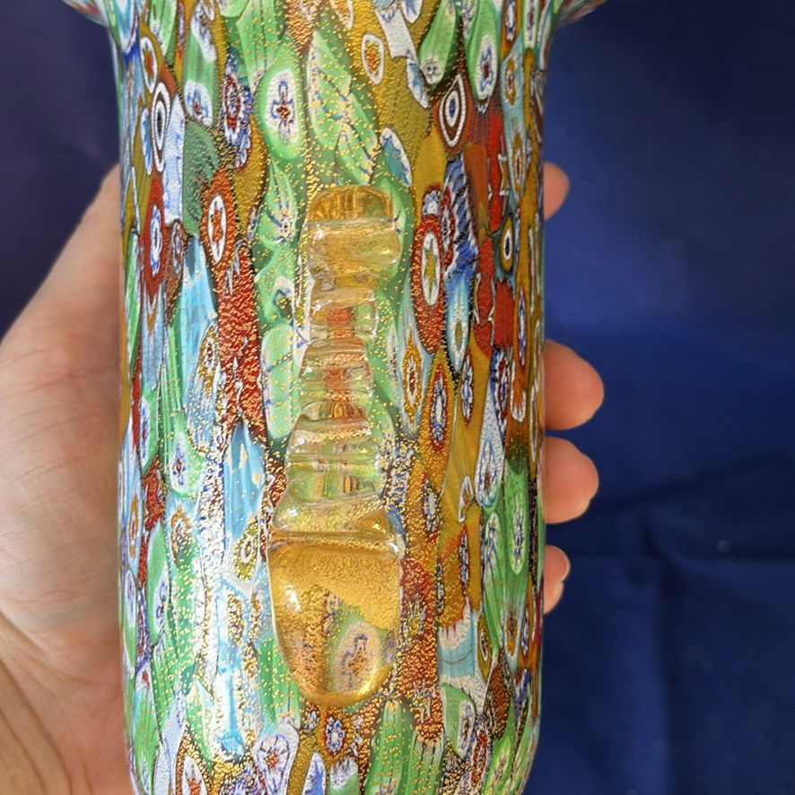 Vintage Murano Glass Trio Millefiori Gold Leaf Urn Vase Amedeo Rossetto Set Italian Art Glass - image 14 of 25