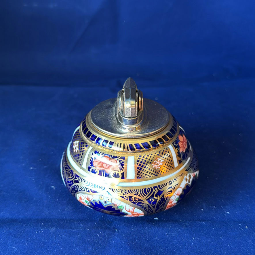 Vintage Royal Crown Derby Fine Bone China: Cobalt Blue Pedestal Vase & Traditional Imari Table Lighter with Lid - image 7 of 10