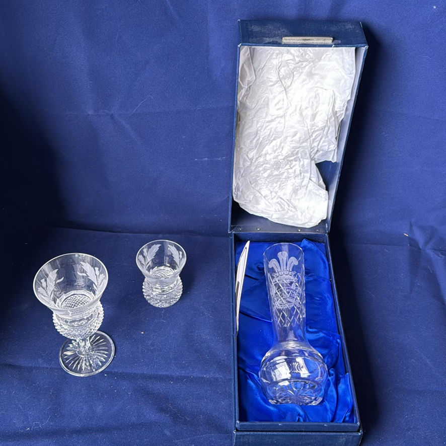 Edinburgh Crystal Commemorative Vase And 2 Glasses - image 1 of 12