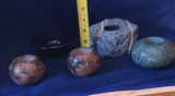 Stone Candleholders And Black Flower Frog - thumbnail 1 of 10