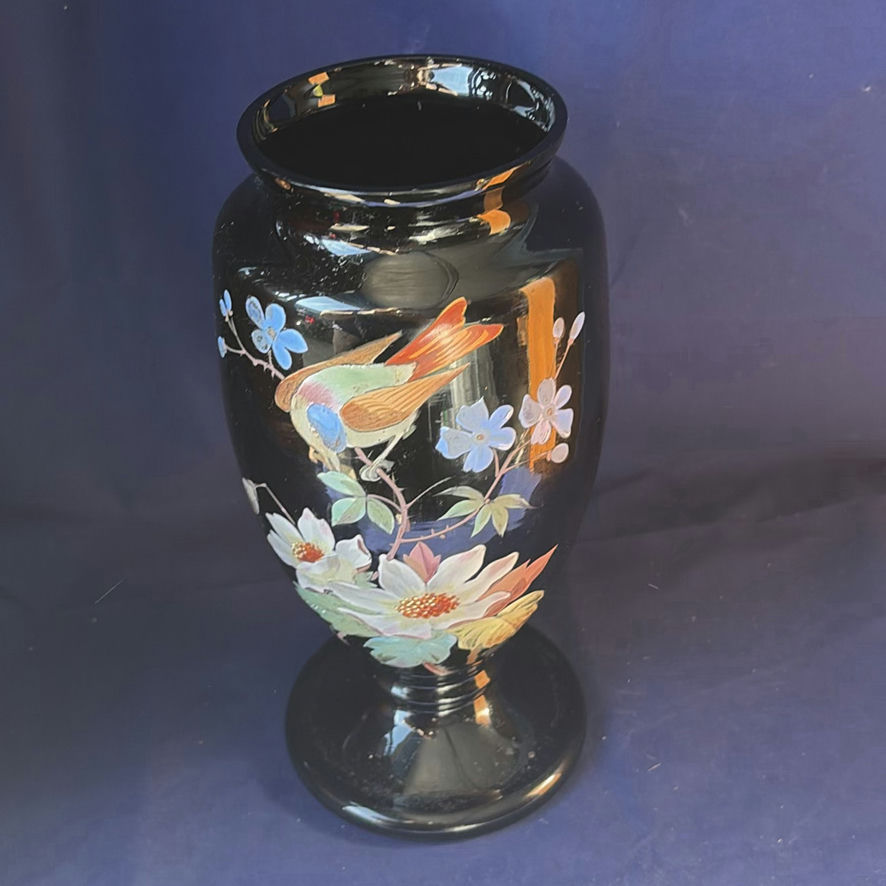Antique 19thC Bohemian Black Amethyst Glass Vase - Matching Pattern #12, Wide Rim - image 1 of 12