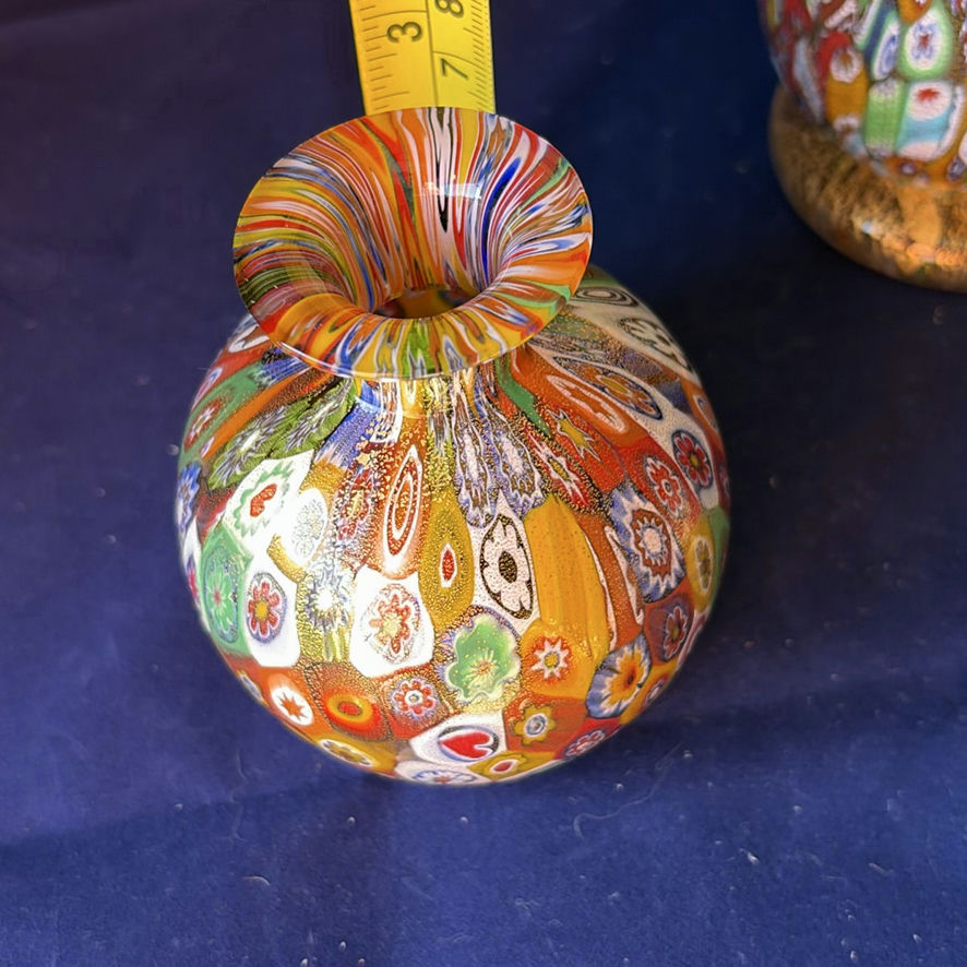 Vintage Murano Glass Trio Millefiori Gold Leaf Urn Vase Amedeo Rossetto Set Italian Art Glass - image 12 of 25