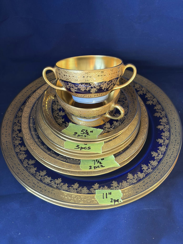 Antique Elite Works Limoges Cobalt Blue Heavy Gold Encrusted 11-Pc Service - image 1 of 19