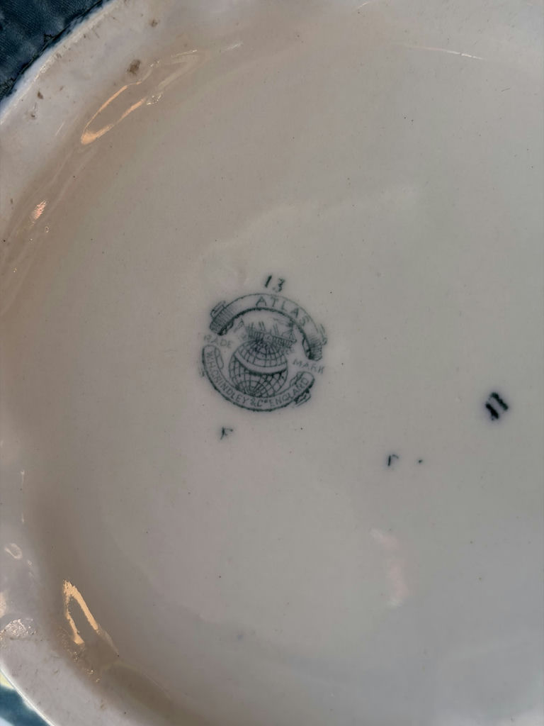 Antique WH Grindley England Semi-Porcelain Chamber Pot - Atlas Green Pattern - image 6 of 10