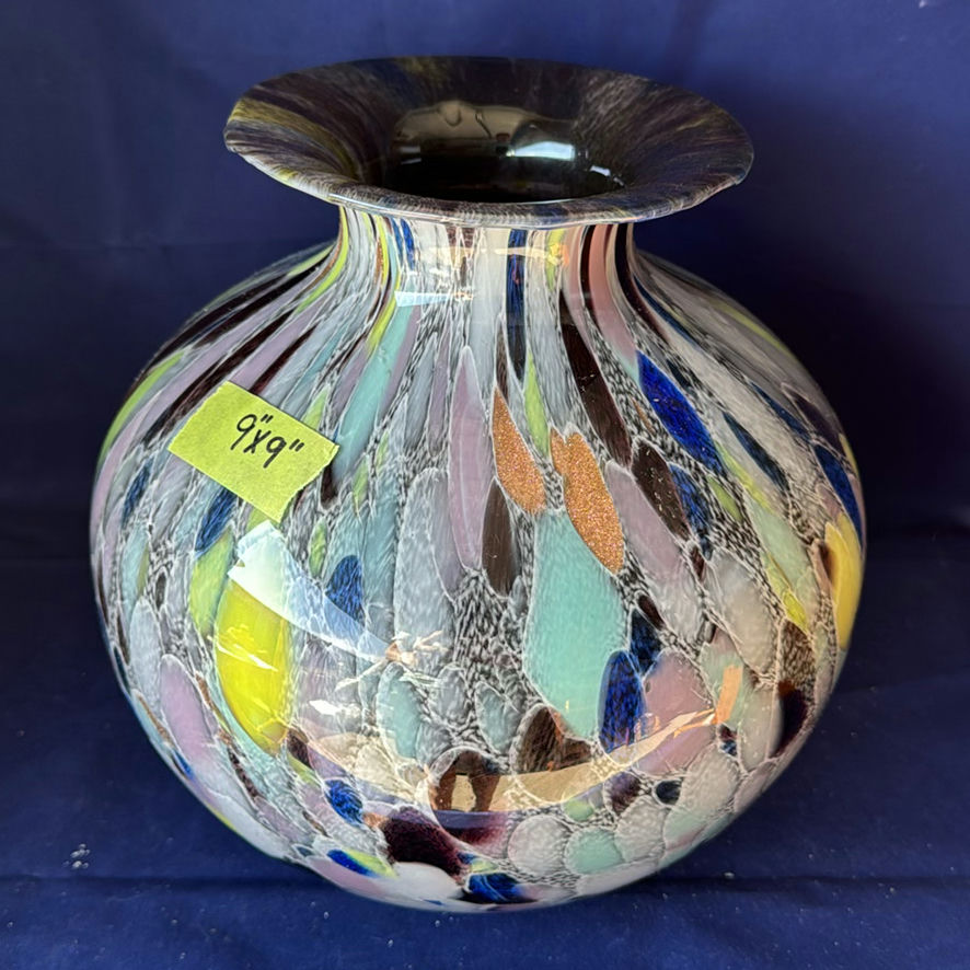 Vintage Azzurra Maestri Vetrai Murano Art Glass Vase 9" - Confetti Macchia Italy - image 2 of 5