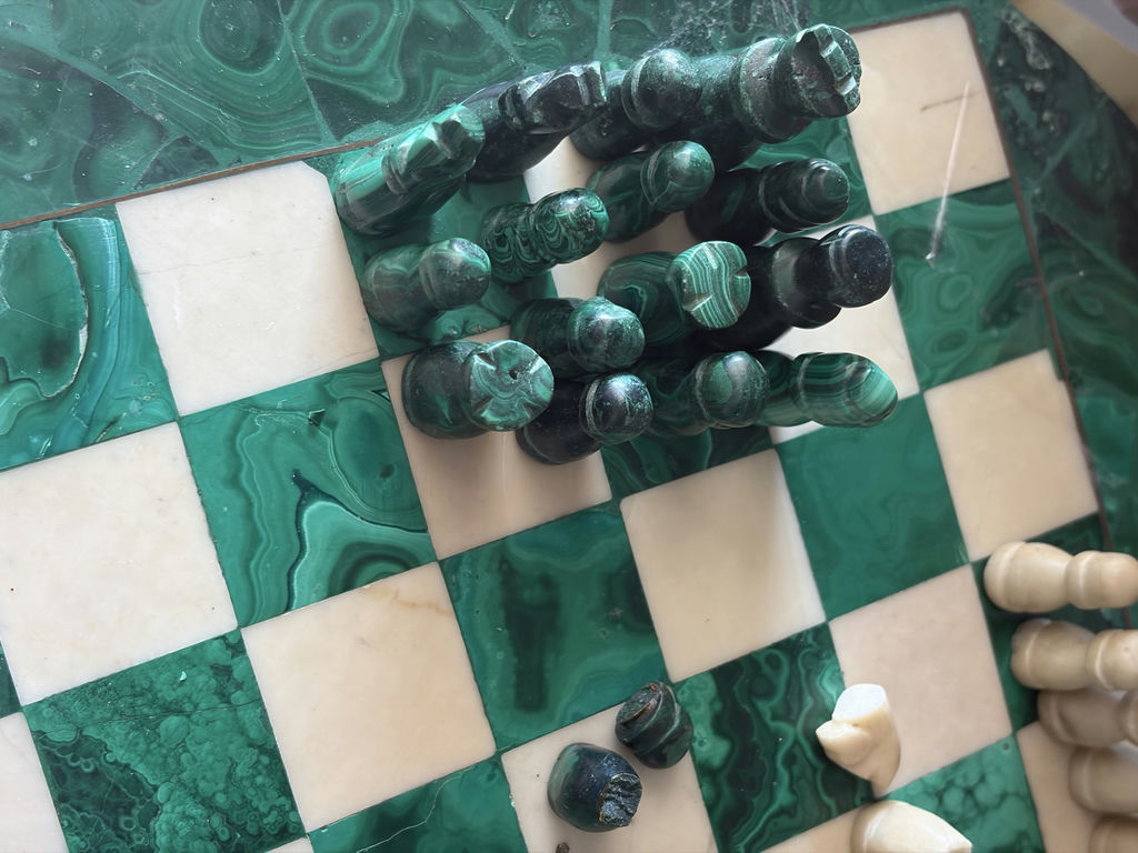 Vintage Malachite Chessboard With Original Stone Pieces - image 6 of 13