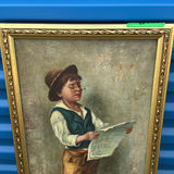 19th-Century European Genre Oil Painting – Barefoot Newsboy Reading 'The Times' by Eugène Soulié (French, 19th Century) - thumbnail 2 of 5