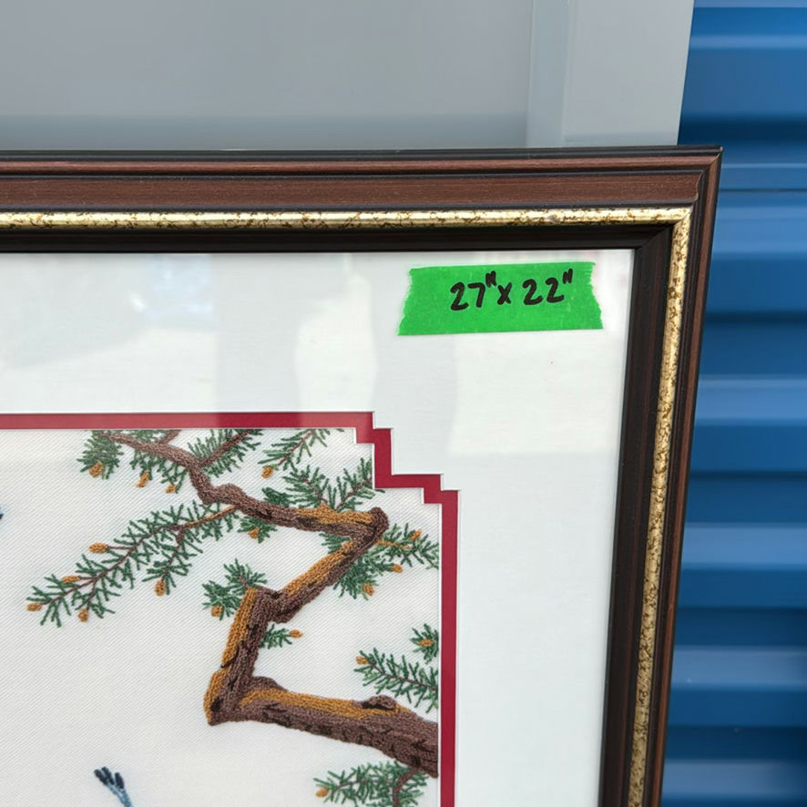 Framed Tokyo Bunka Shishu No. 456 Peacock and Peony Japanese punch embroidery (bunka-shishu) handcrafted piece. - image 2 of 4
