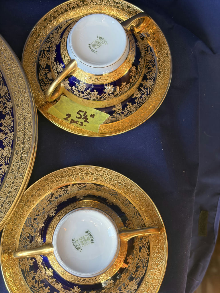 Antique Elite Works Limoges Cobalt Blue Heavy Gold Encrusted 11-Pc Service - image 7 of 19