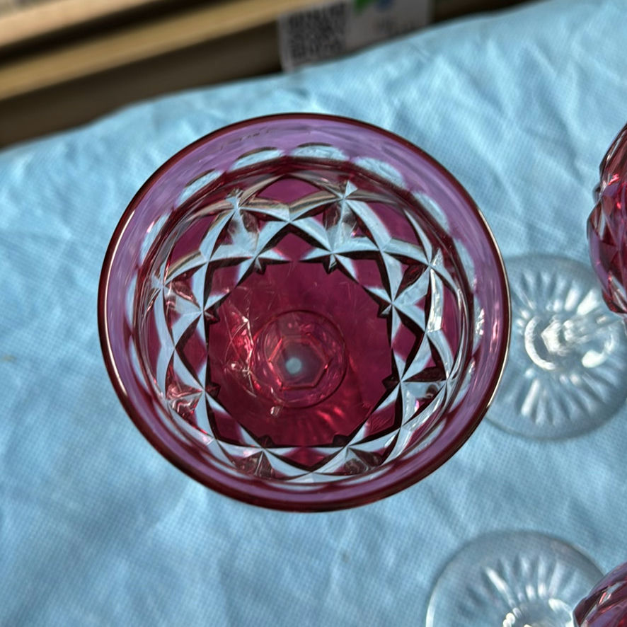 8pc Royal Doulton Ruby Red Cut to Clear Lead Crystal Wine Goblets England Signed - image 11 of 21