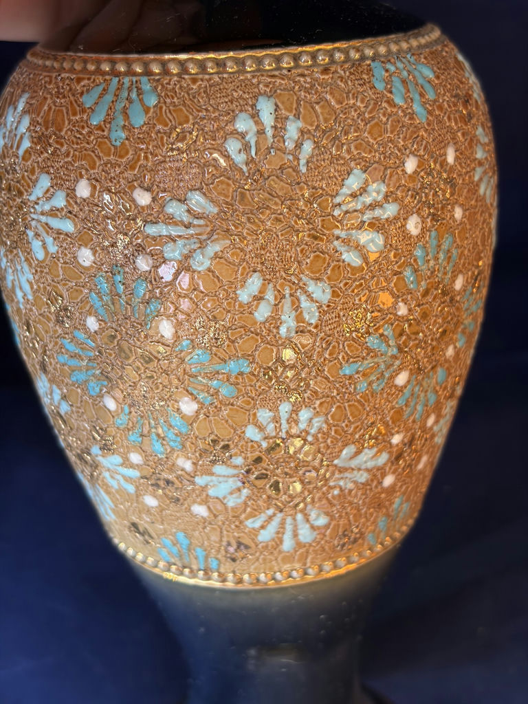 Antique Royal Doulton & Doulton Lambeth Slaters Patent Stoneware Vases – Matched Pair, 10" - image 5 of 10