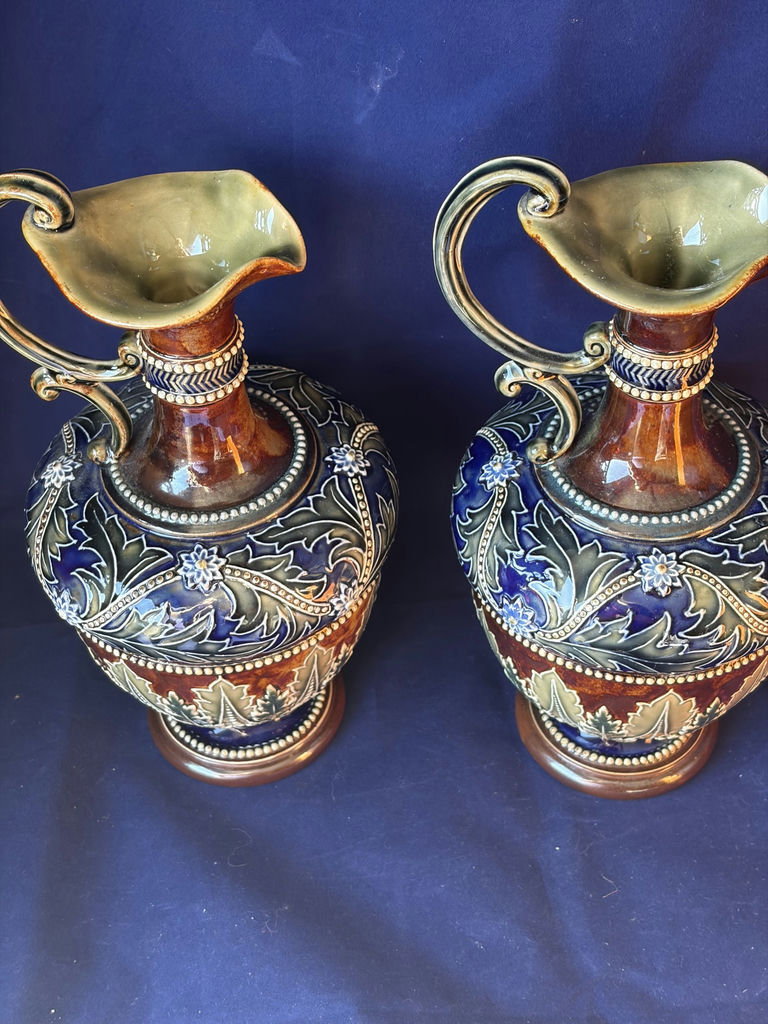 Pair of Antique Doulton Lambeth Stoneware Art Union Ewers by Emily Partington, c. 1895 - image 4 of 11