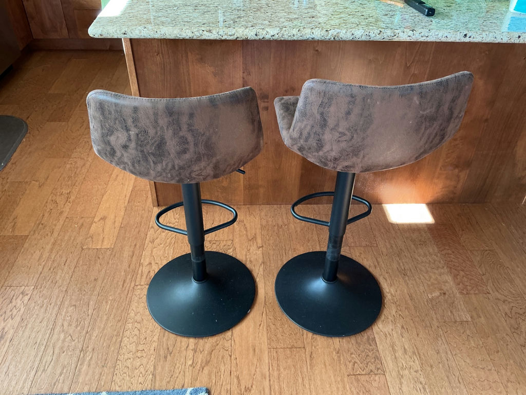 Pair of brown Faux suede swiveling bar stools. - image 2 of 5