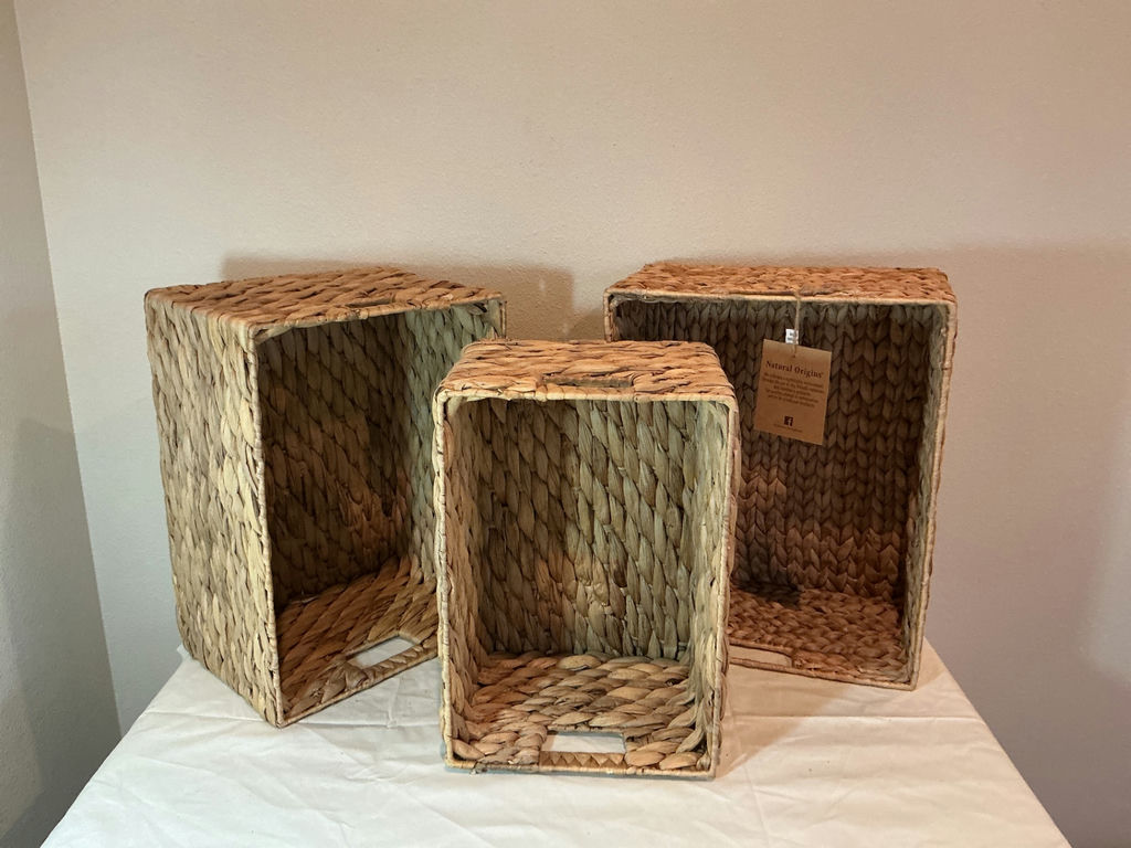 Three rectangular woven storage baskets.  - image 1 of 3