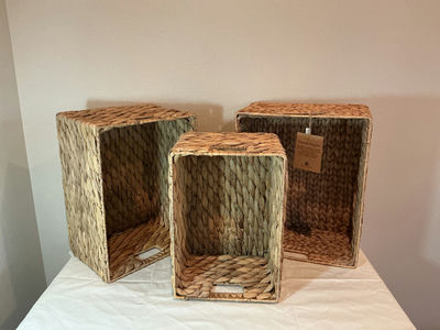 Three rectangular woven storage baskets. - Image 1 of 3