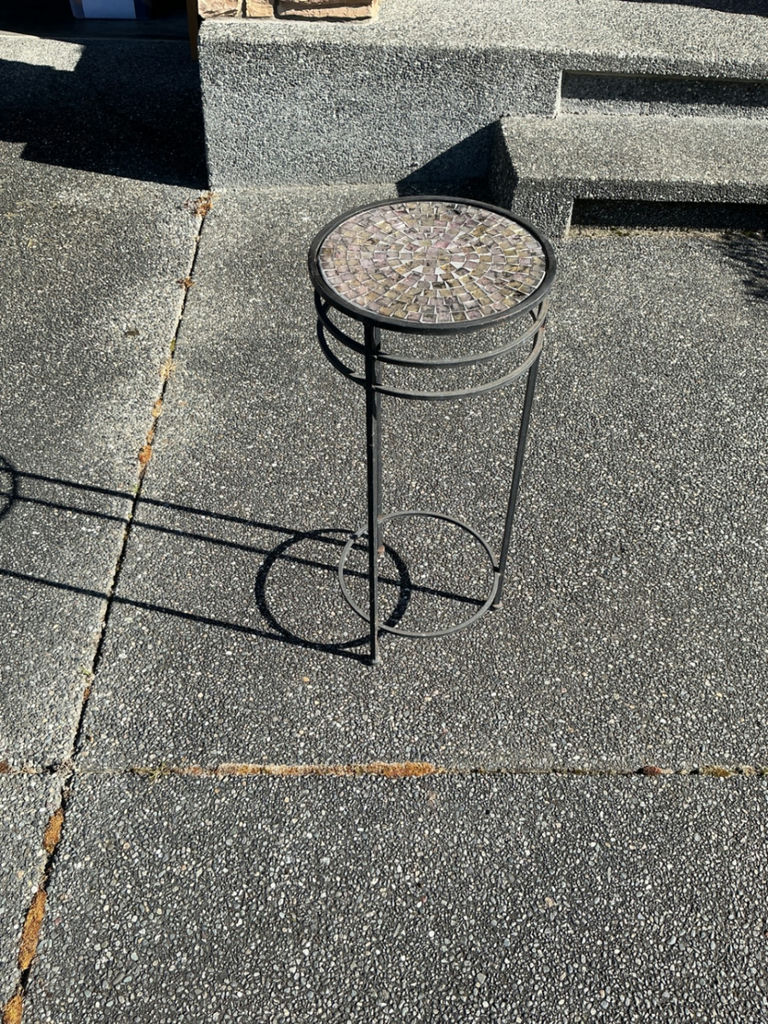 Metal lattice-frame tables with glass and wood tops - image 4 of 6