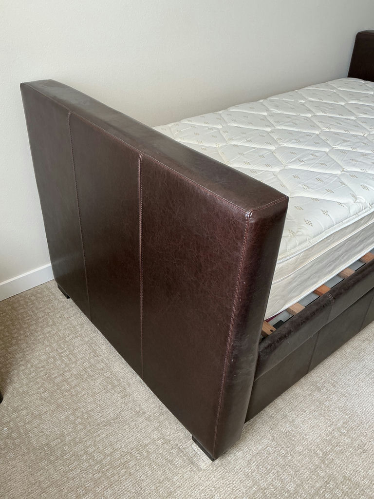 Dark brown faux leather Trundle Day bed with two twin mattresses - image 4 of 5