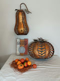 Copper metal pumpkins and autumn harvest decor. - thumbnail 1 of 5