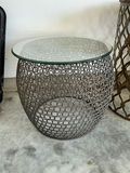 Metal lattice-frame tables with glass and wood tops - thumbnail 3 of 6