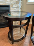 Pair of round  wood and glass-top end tables - thumbnail 3 of 3