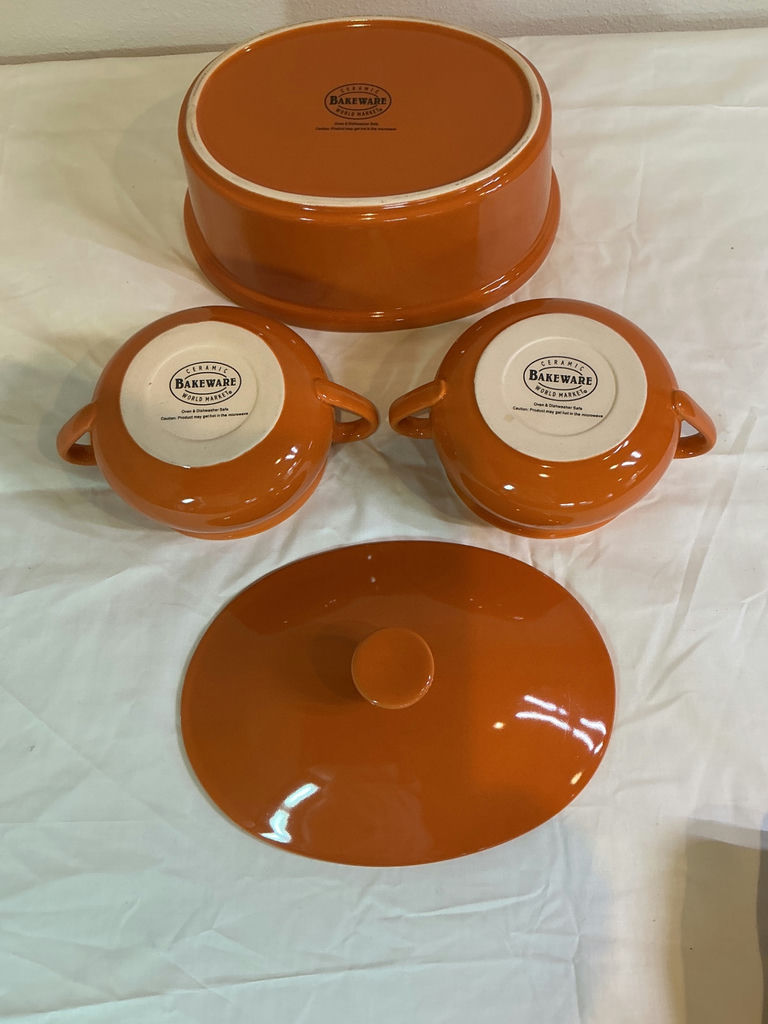 Orange Ceramic Bakeware Set with Floral Serving Plates. - image 3 of 5