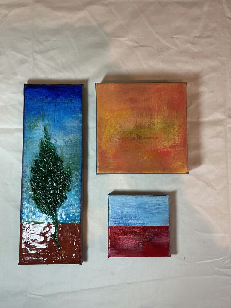 Decorative embossed metal tiles and small painted canvas artwork.  - image 2 of 5