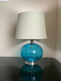 Black two-drawer file cabinet with glass top and  blue glass lamp - thumbnail 4 of 4