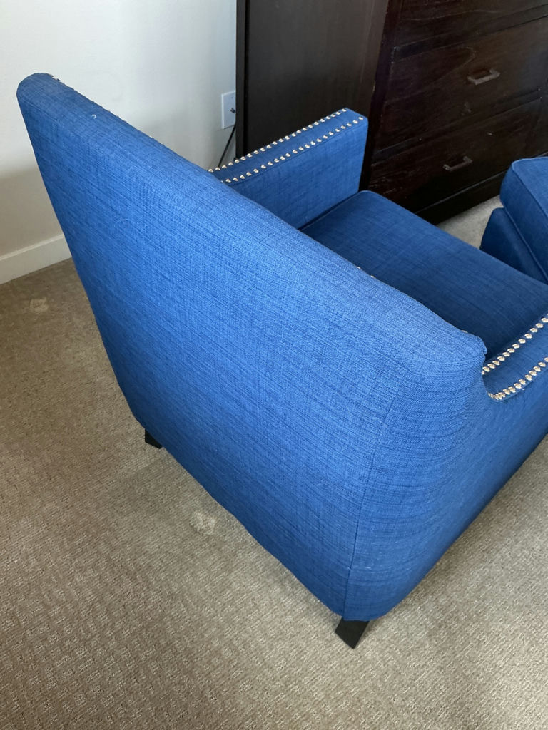 Blue fabric armchair featuring nailhead trim and matching ottoman. - image 4 of 5
