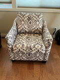 Stylus armchair with grey damask upholstery.  - thumbnail 1 of 7