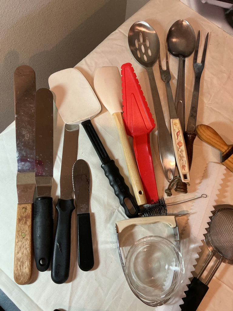 Assorted kitchen utensils, bakeware, and waffle maker.  - image 4 of 5