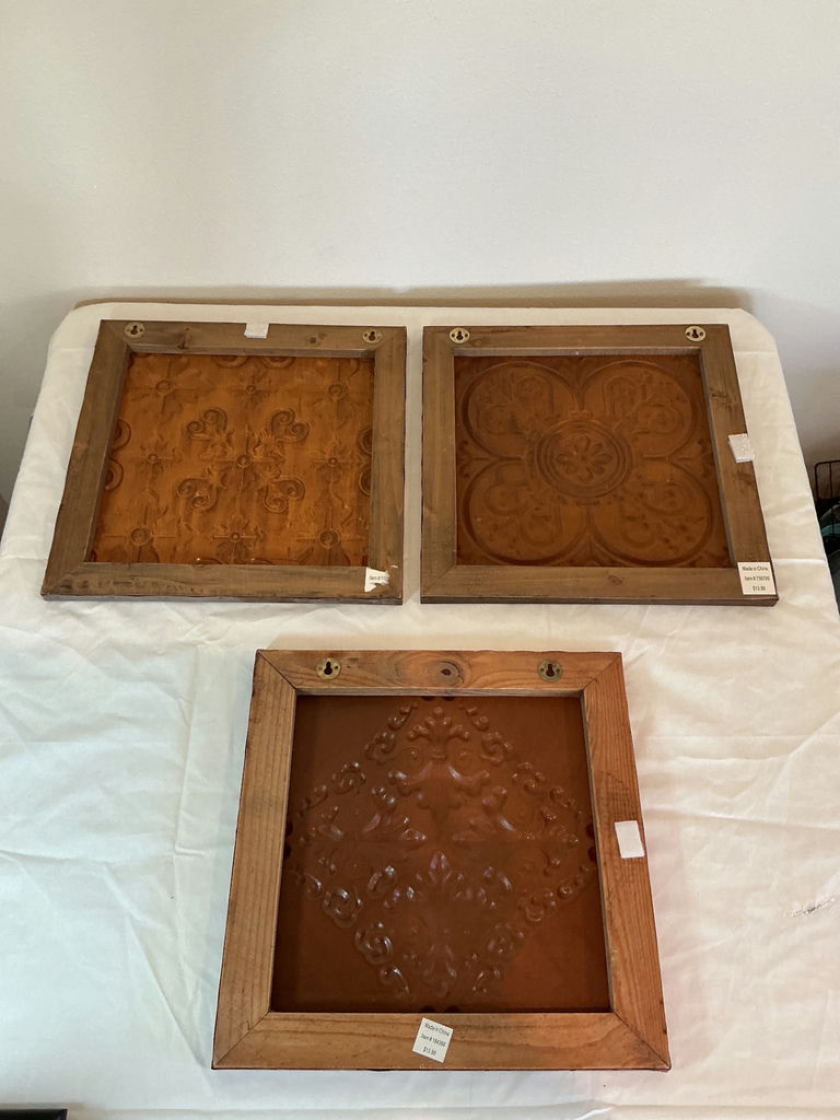 Decorative embossed metal tiles and small painted canvas artwork. - image 5 of 5