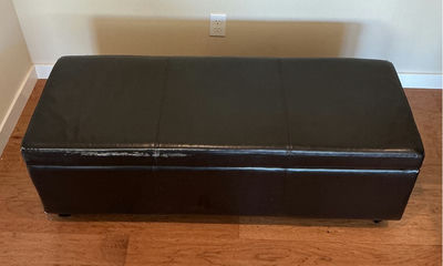 Dark Brown Faux Leather Storage Ottoman - Image 1 of 5