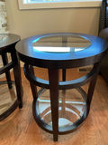Pair of round  wood and glass-top end tables - thumbnail 2 of 3