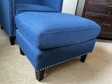 Blue fabric armchair featuring nailhead trim and matching ottoman. - thumbnail 5 of 5