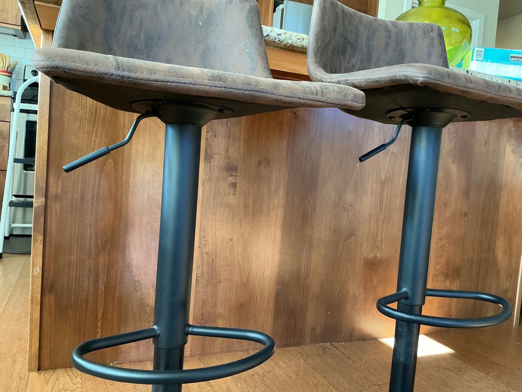 Pair of brown Faux suede swiveling bar stools. - image 5 of 5
