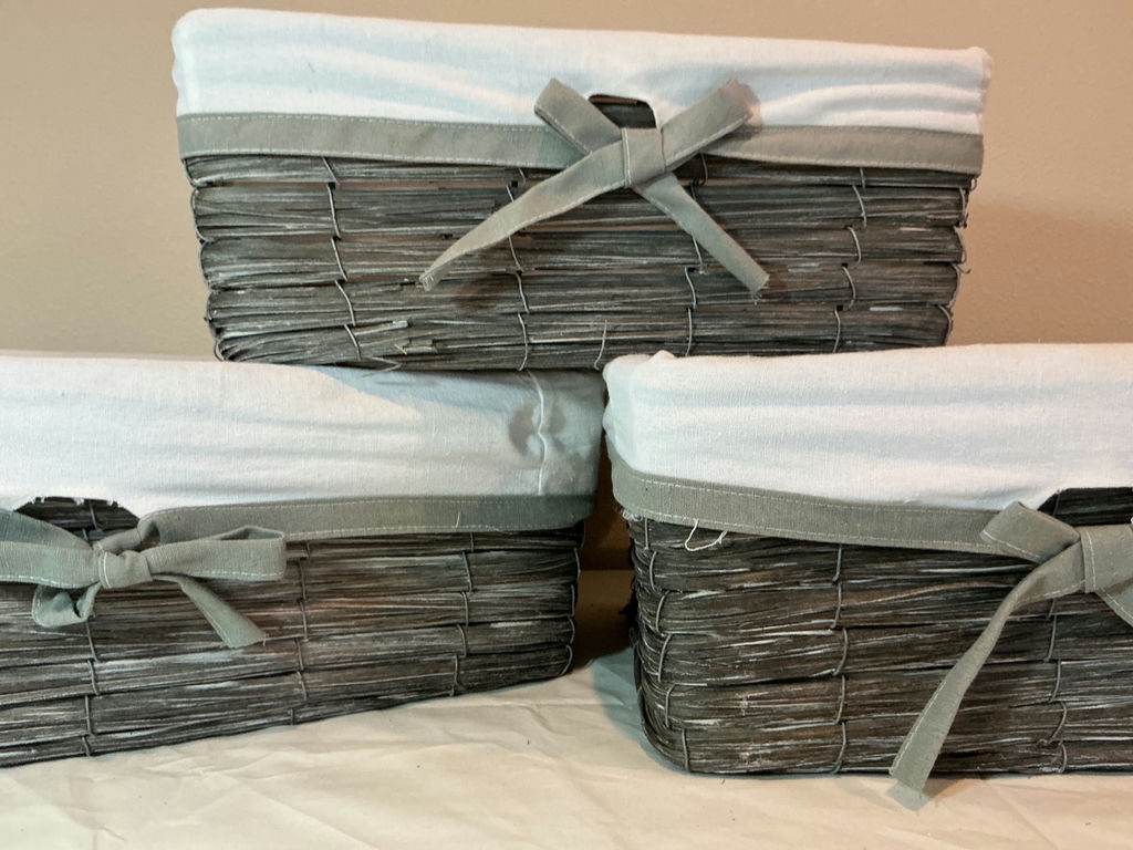 Rectangular wicker storage baskets with fabric liners. - image 2 of 3