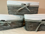 Rectangular wicker storage baskets with fabric liners. - thumbnail 2 of 3