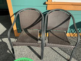 Two brown woven outdoor chairs with a green round metal side table - thumbnail 4 of 4