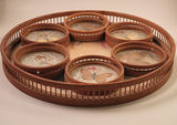 Vintage 7 Pc Set Bamboo & Pressed Butterfly Serving Tray & Coasters - thumbnail 2 of 3